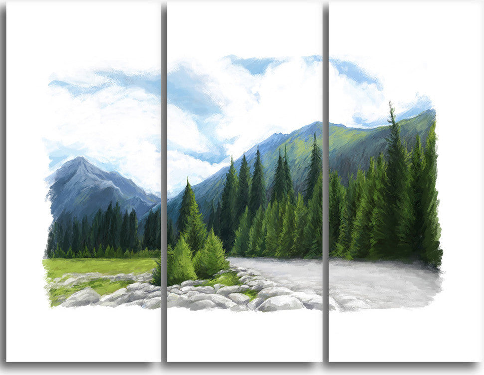 "Happy Summer Pastures in Mountains" Metal Wall Art, 3 Panels, 36"x28"