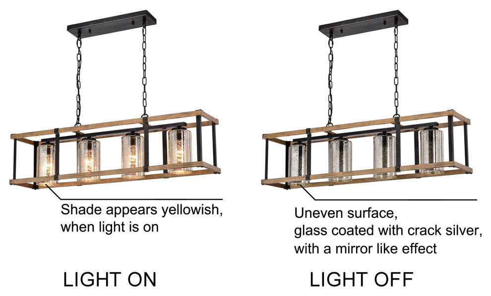 Olive Glass Linear Chandelier Faux Wood Grain and Antique Black