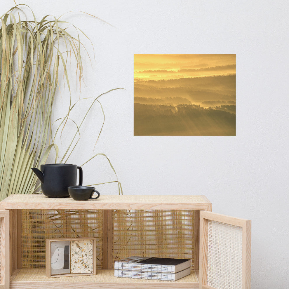 Golden Mist Valley - Hills & Mountain Range Landscape Wall Art Prints, 16" X 20"