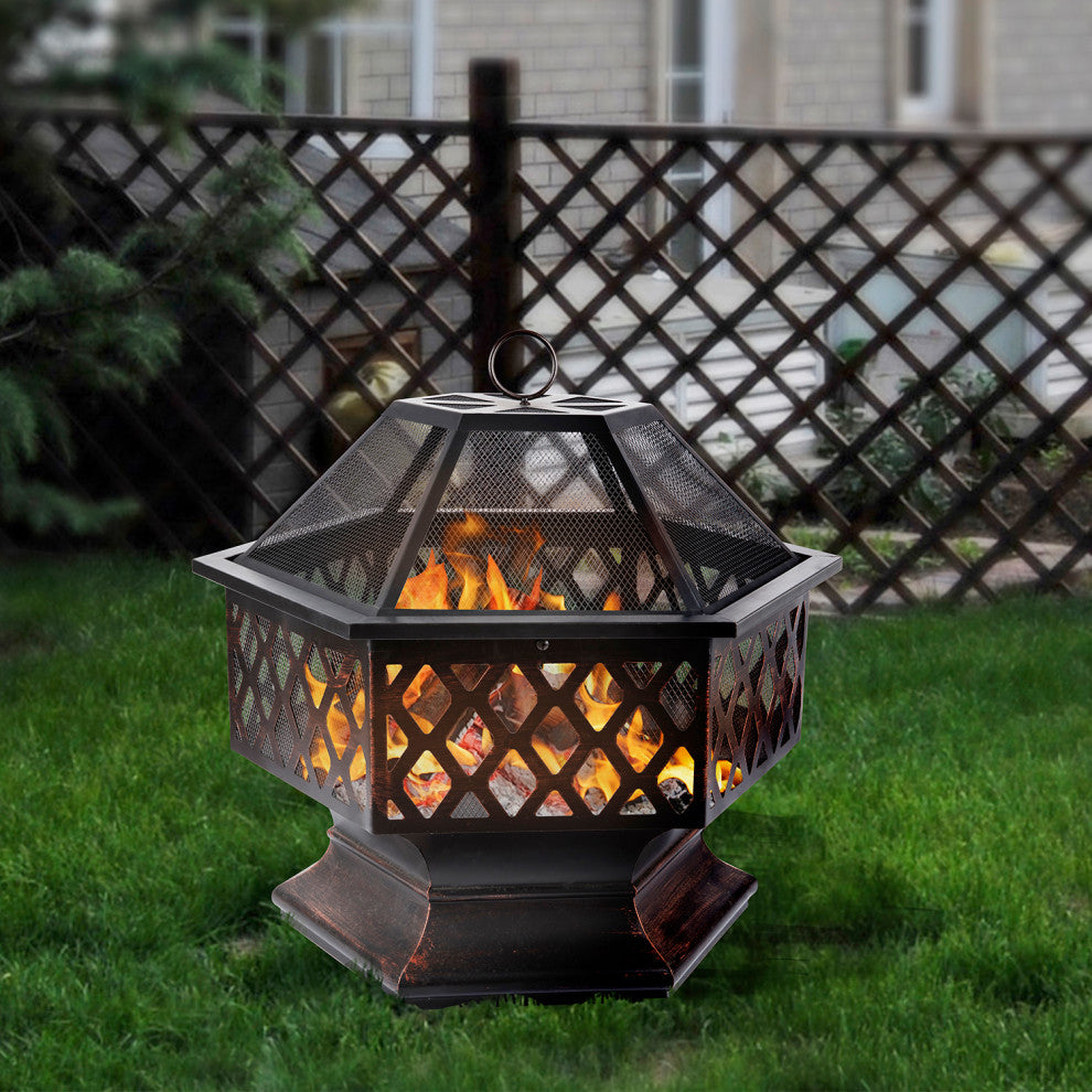 25.22'' H x 24.42'' W Iron Wood Burning Outdoor Fire Pit