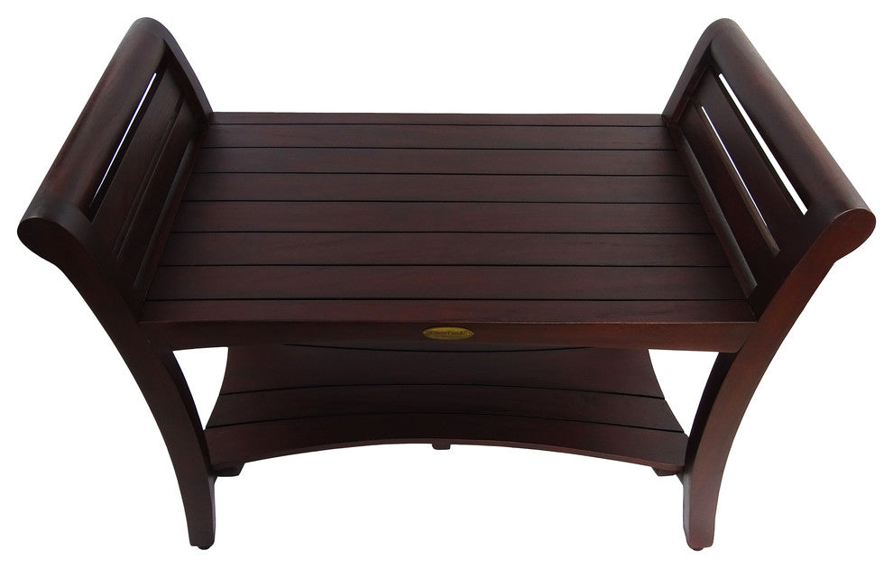 Symmetry 30" Contemporary Teak Shower Bench With Shelf And LiftAide Arms