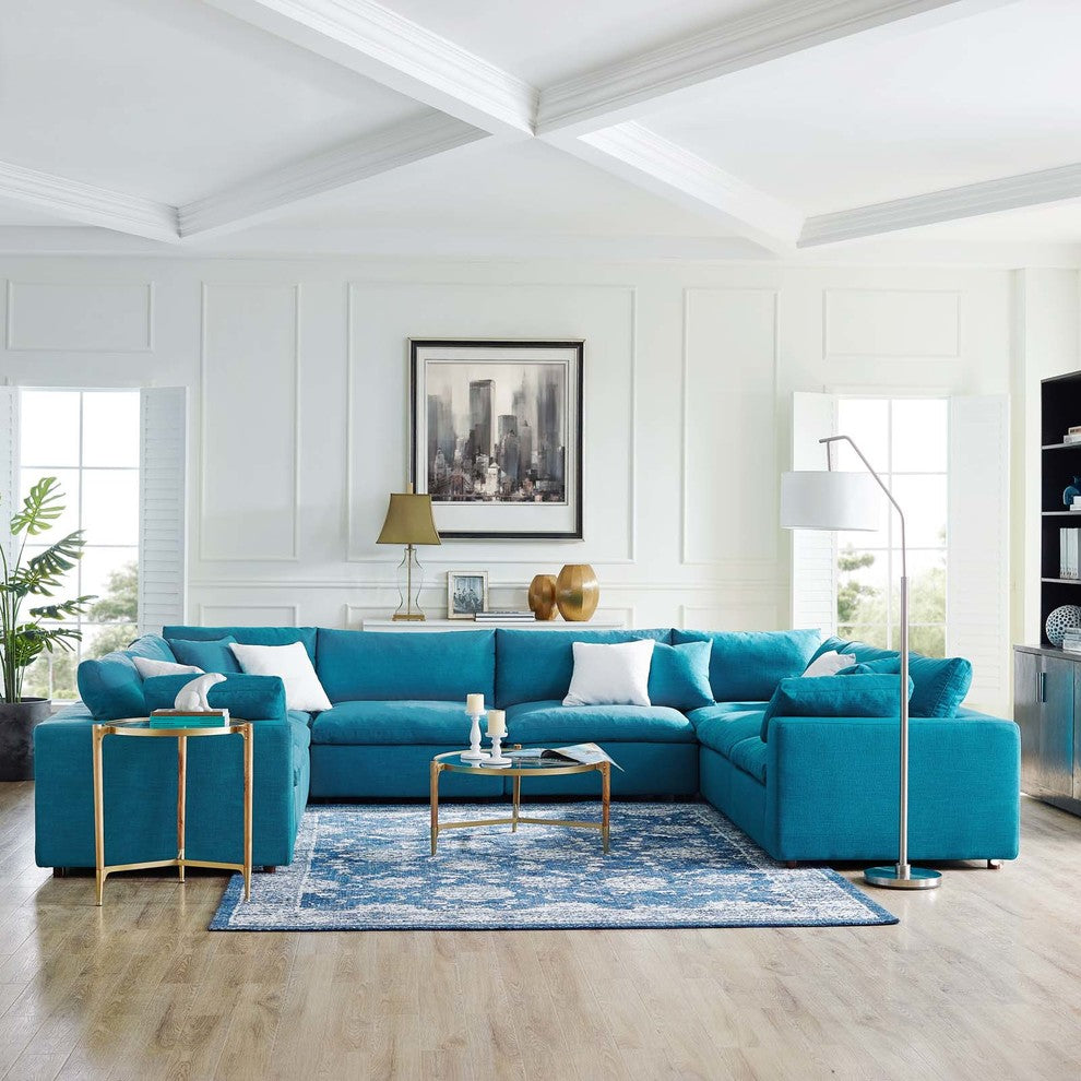 Modern Contemporary Urban Living Sectional Sofa Set, Aqua Blue