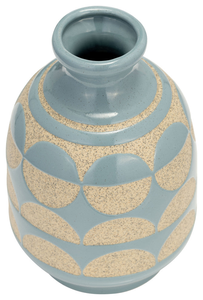 Ceramic 10"H Half Circles Vase, Cameo Blue