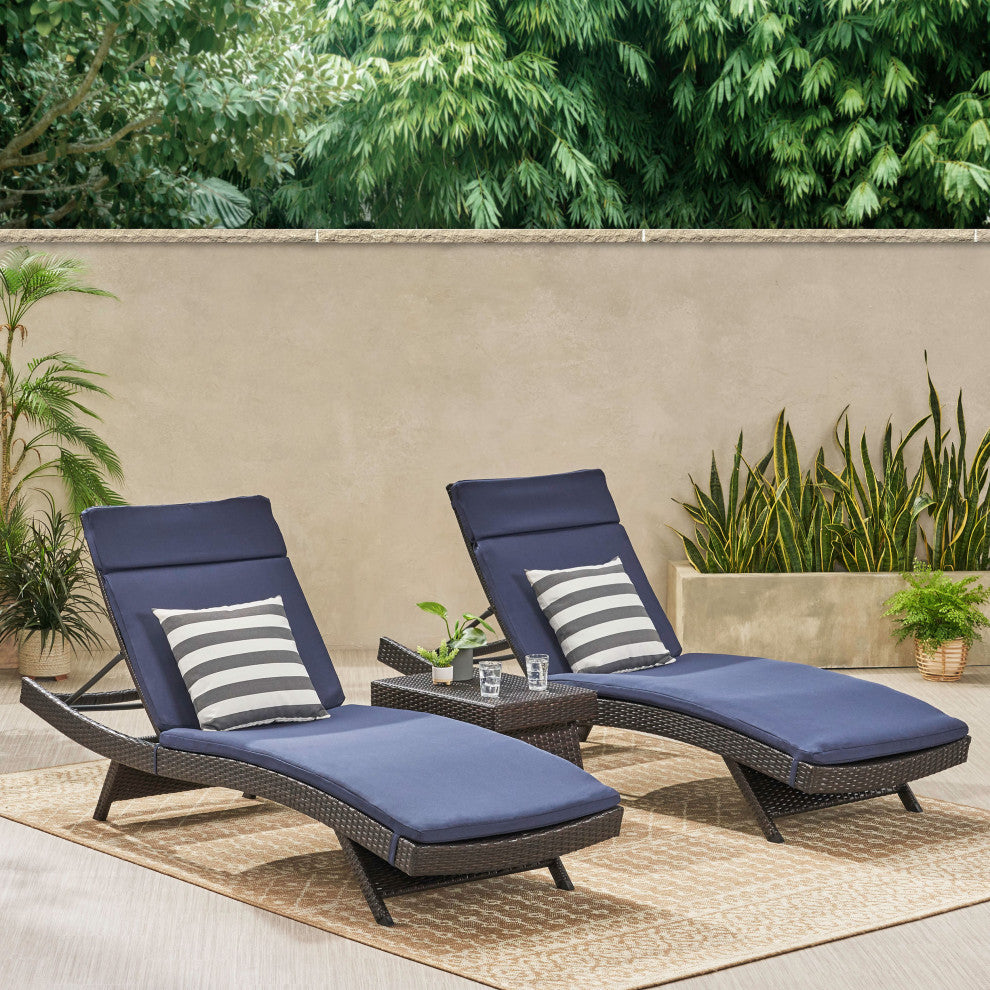 GDF Studio 3-Piece Dumont Outdoor Wicker Chaise Lounge With Cushions