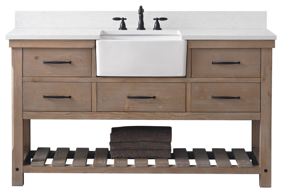 Wesley 60" Bathroom Vanity, Weathered Natural