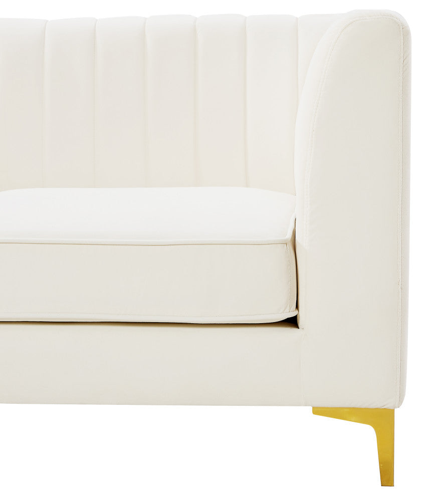 Alina Velvet Modular L-Shaped Modular Sectional, Cream, 4-Piece: 2 Armless Chair, 2 Corner Chair