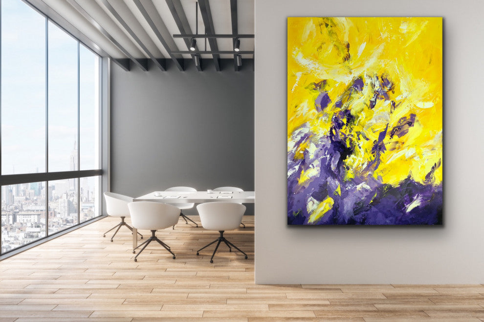 48"x36" Artwork "Ripened" Original yellow purple Modern abstract Painting