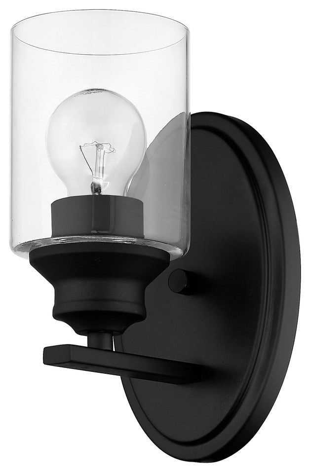 One Light Matte Black Wall Light with Clear Glass Shade