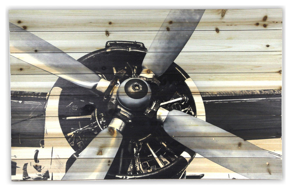 36" Vintage Airplane Wood Plank Wall Art
