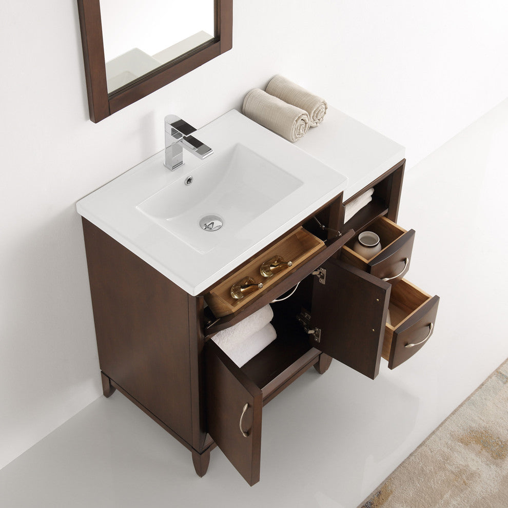 Cambridge 36" Antique Coffee Traditional Bathroom Vanity With Mirror, FFT1030CH