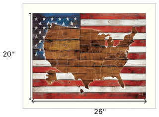 American Flag USA Map White Framed Print Wall Art