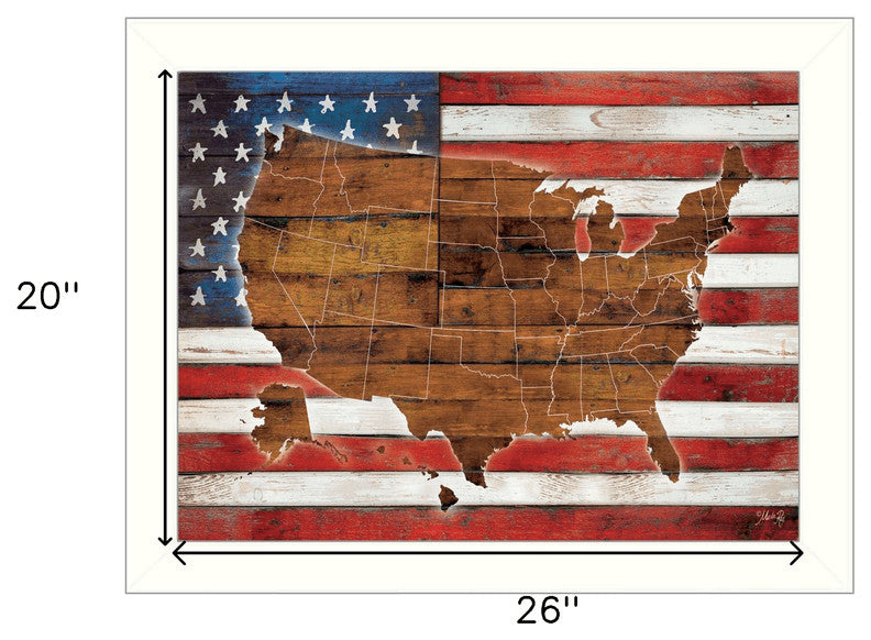 American Flag USA Map White Framed Print Wall Art
