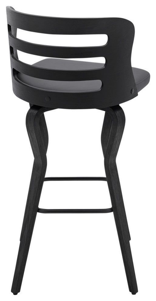 Verne 30" Swivel Gray Faux Leather and Black Wood Bar Stool