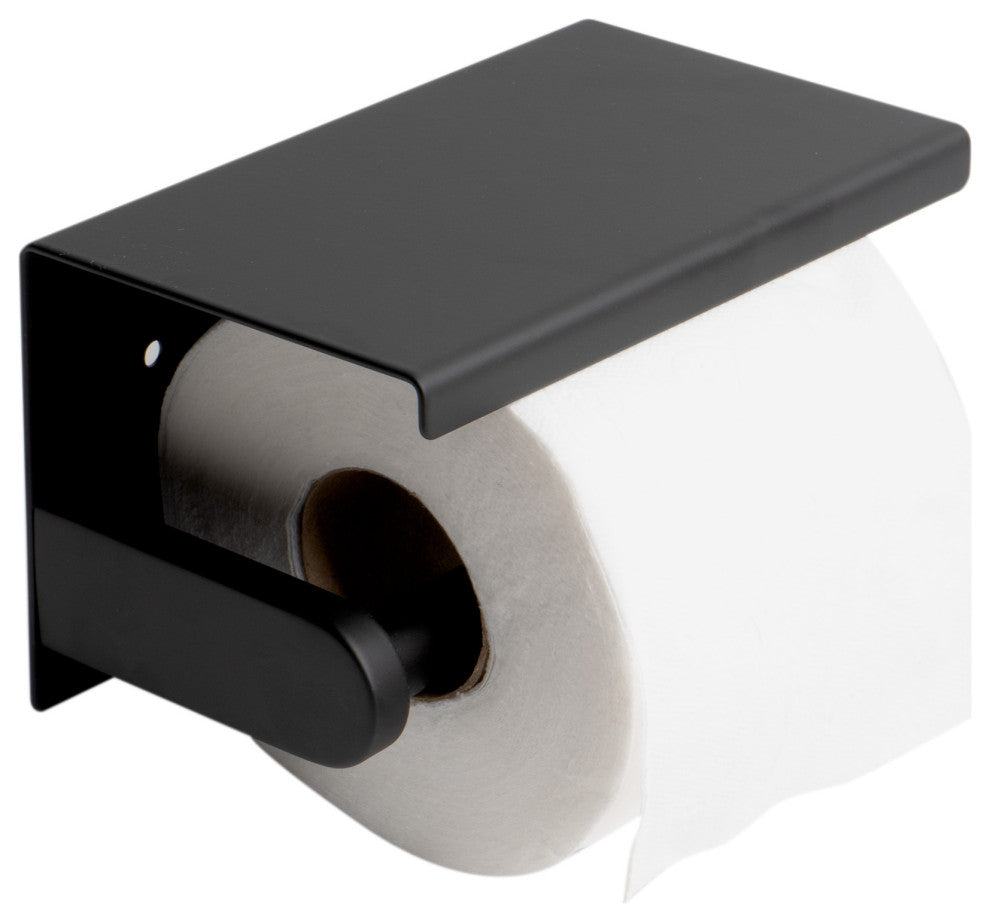 ALFI brand ABTPC66-BLA Black Matte Stainless Steel Toilet Paper Holder w/ Shelf