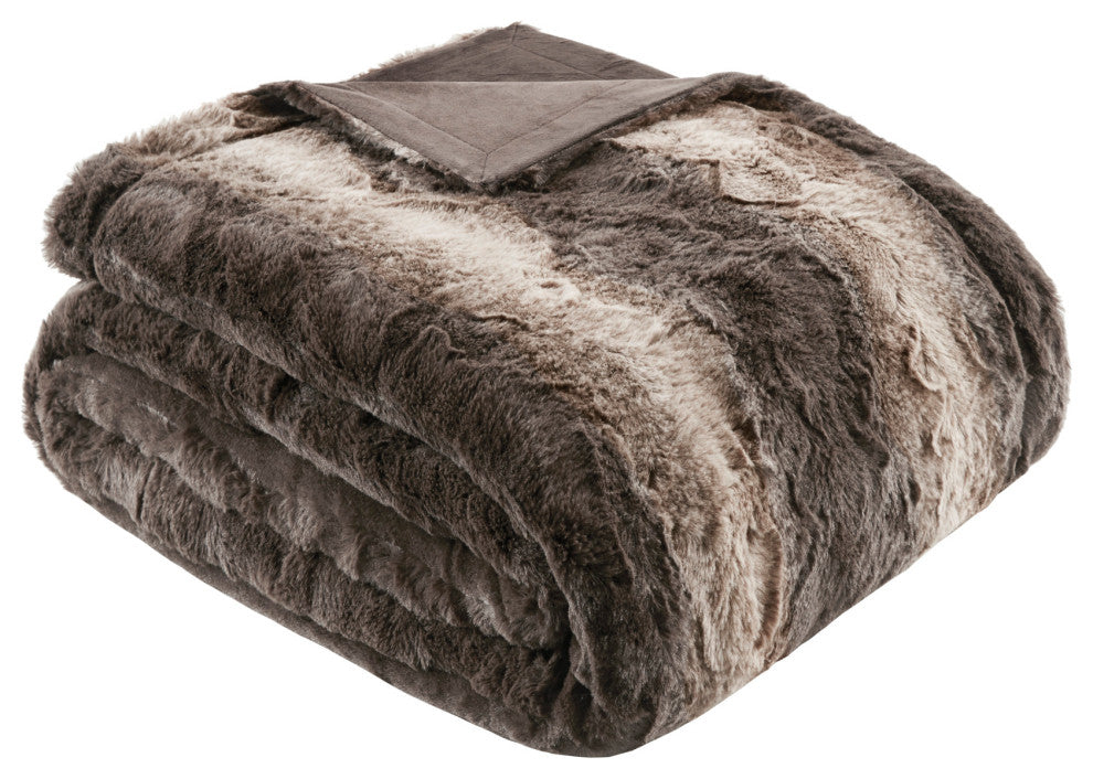 Madison Park Faux Tip Dyed Brushed Long Fur Throw, Brown