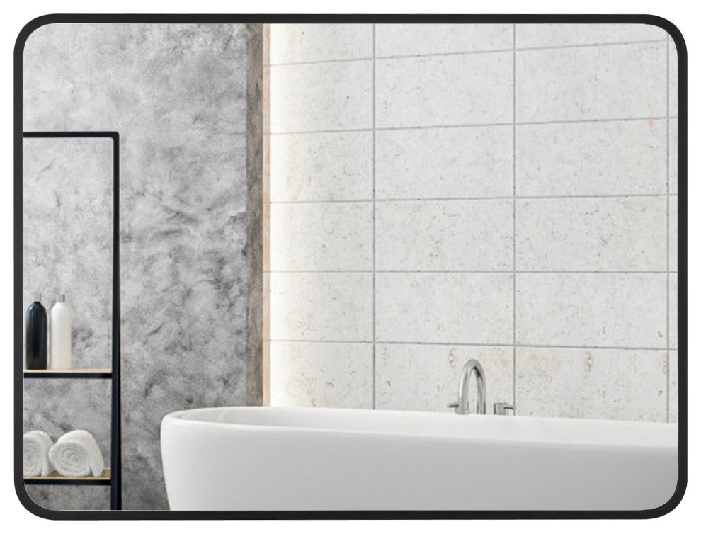 Rounded Rectangular Metal Framed Bathroom Vanity Mirror, 24"x32"
