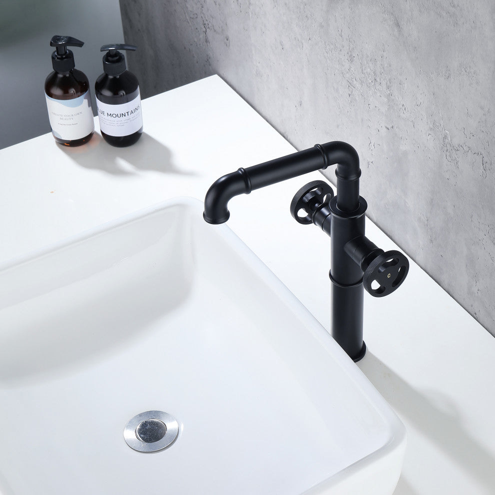 Deck Mounted Dual Handles Bathroom Vessel Sink Faucet, Matte Black
