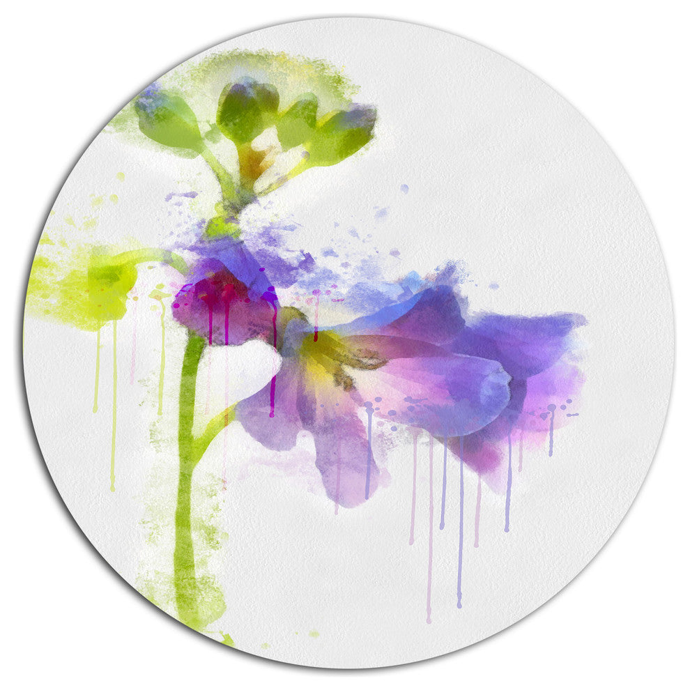 Blue Hand-Drawn Eustoma Watercolor, Flower Round Wall Art, 11"