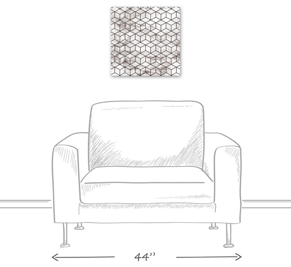 Distressted Geometric Cube Pattern  16x16 Canvas Wall Art