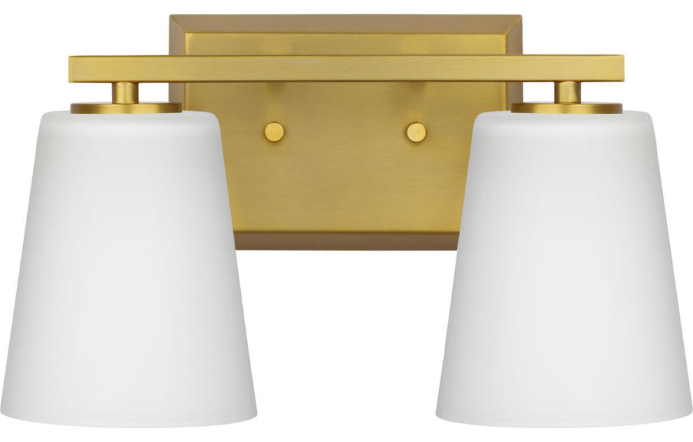 Vertex Collection Two-Light Brushed Gold Etched White Glass Bath Light