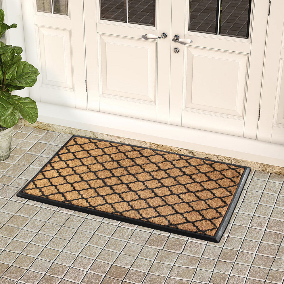 A1HC Orgee Pattern Rubber & Coir Large Outdoor Durable Doormat, 30"X48", Black
