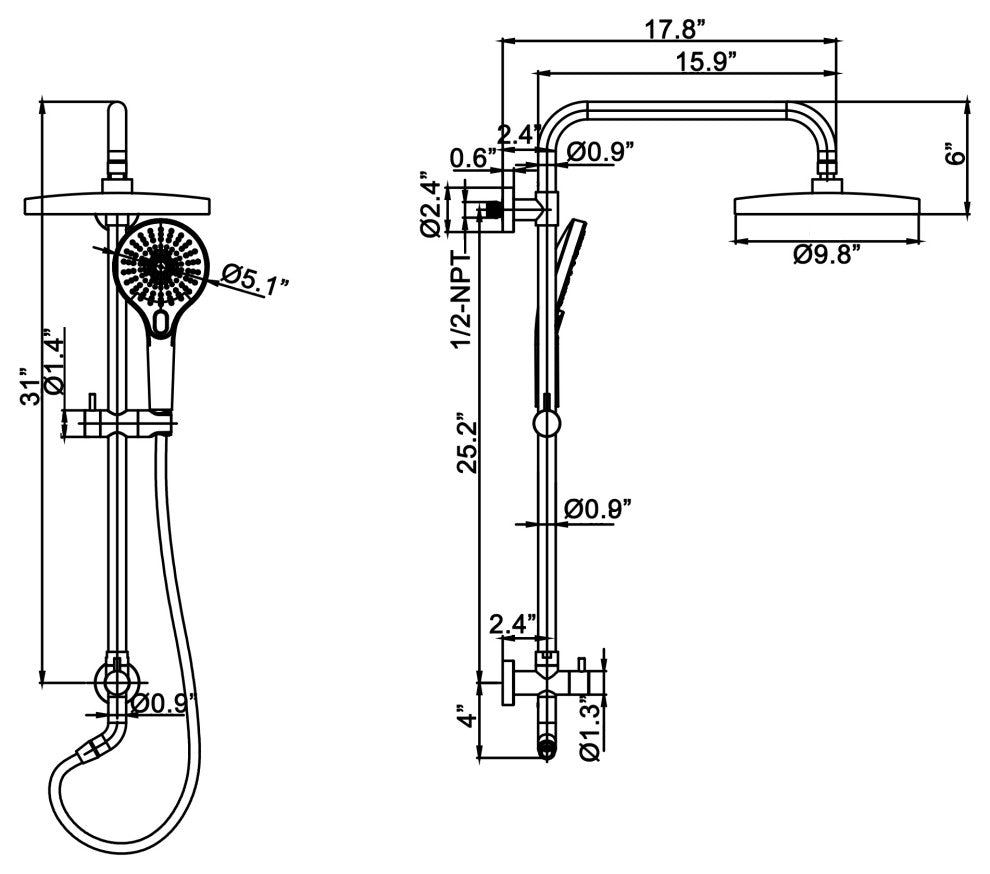 Shower System With Handheld Shower & Shower Head (Not Included Rough Valves), Brushed Gold