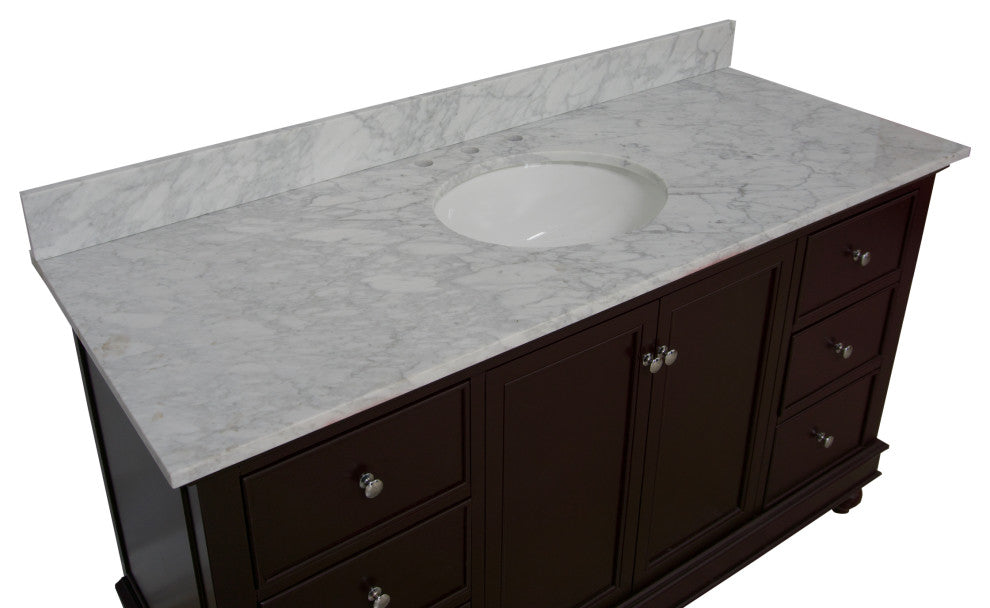 Bella 60" Bathroom Vanity, Chocolate, Carrara Marble, Single Vanity