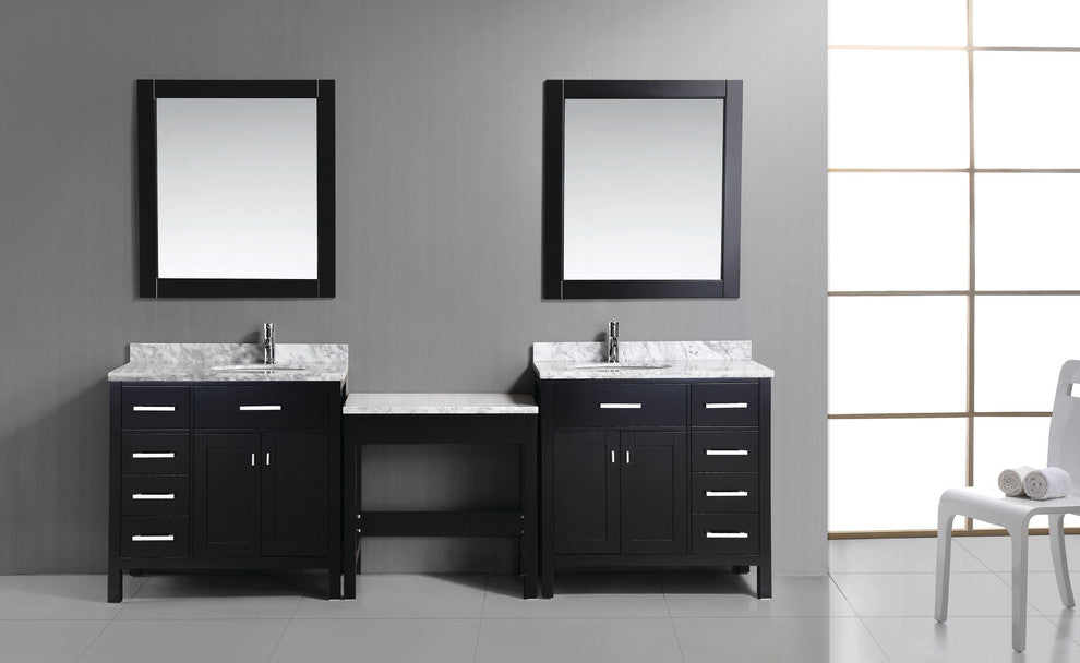 Two London 36" Single Sink Vanity Set With One Make-Up Table, Espresso