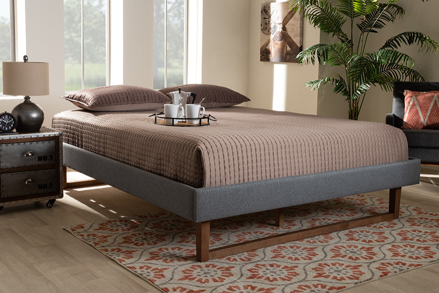 Liliya Mid-Century Modern Dark Gray Walnut Brown Queen Size Platform Bed Frame