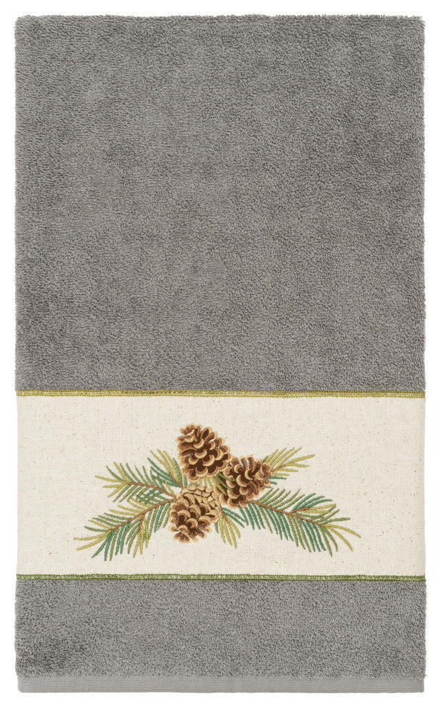 Linum Home Textiles Turkish Cotton Pierre Embellished Bath Towel, Dark Gray