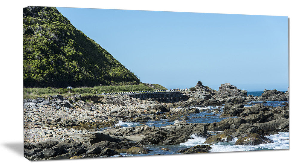 "Beautiful New Zealand Rocky Beach" Modern Seascape Wall Art, 40"x20"