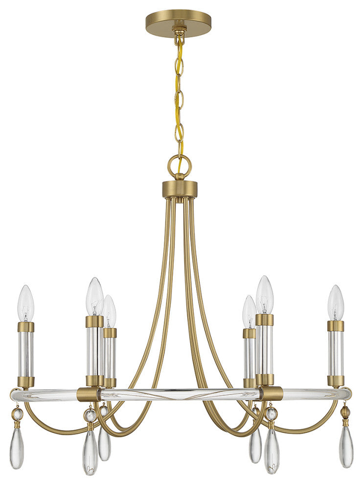 Mayfair 6-Light Chandelier, Warm Brass and Chrome