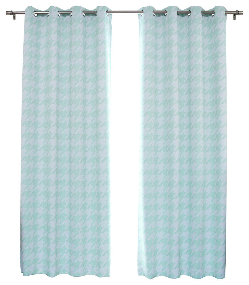 Oversize Houndstooth Printed Curtains, Pair, Mint, 84"