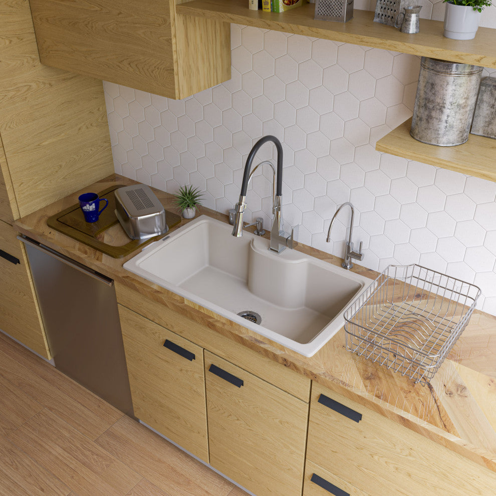 ALFI brand AB3520DI-B Biscuit 35" Drop-In Single Bowl Granite Kitchen Sink
