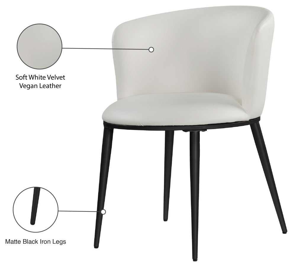 Skylar Dining Chair, Set of 2, White Faux Leather, Matte Black Iron Legs