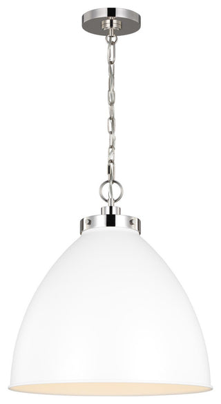 Wellfleet Large Dome Pendant, Matte White and Polished Nickel