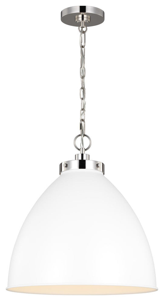 Wellfleet Large Dome Pendant, Matte White and Polished Nickel