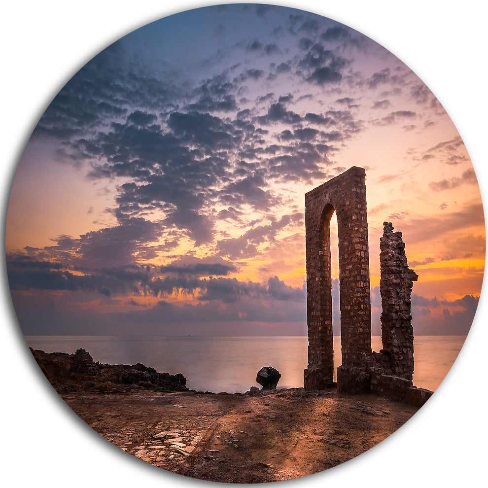 Historic African Ruins At Sunset, Landscape Round Wall Art, 11"