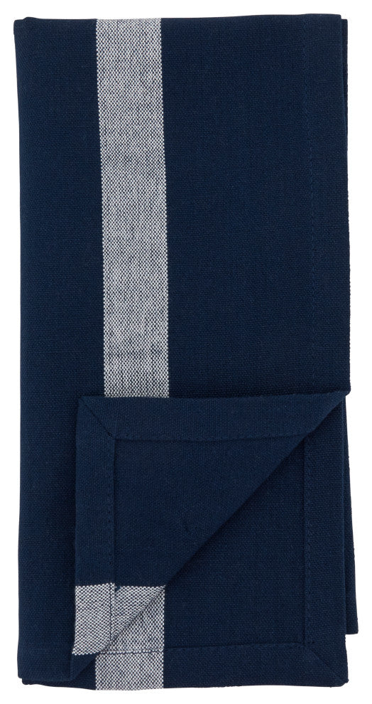 Table Napkins With Banded Design, Set of 4, Navy Blue