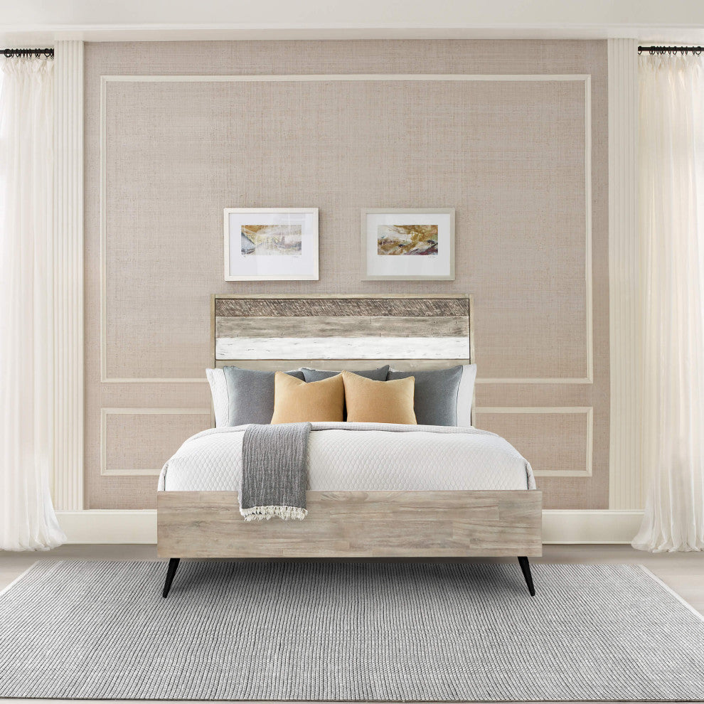 Bridges Queen Platform Bed, Two Tone Acacia Wood