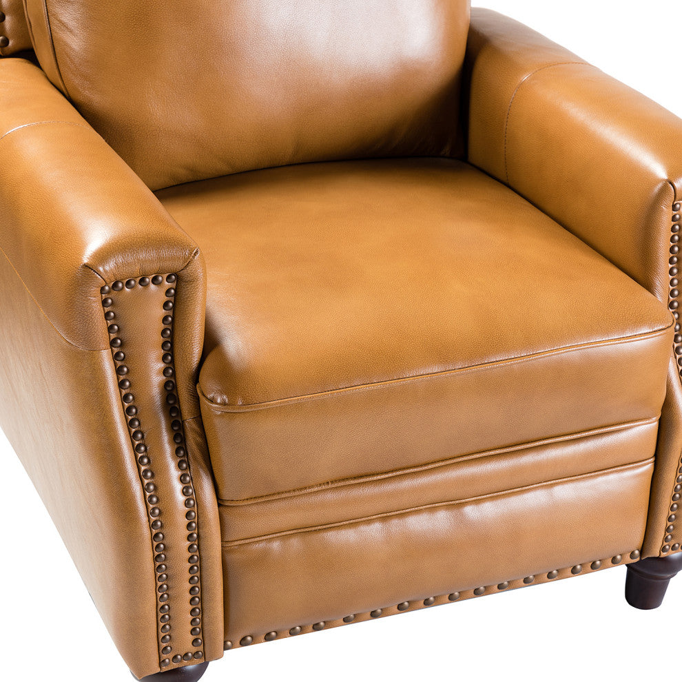 Comfy Cigar Genuine Leather Recliner With Nailhead Trim, Camel