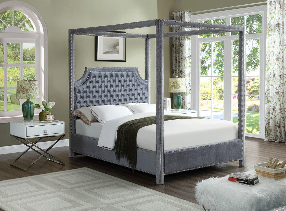 Rowan Velvet Upholstered Bed, Gray, King