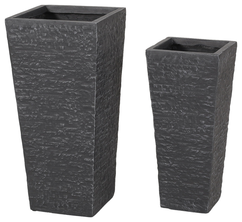 Tengren Outdoor Medium and Small Cast Stone Planters, Set of 2