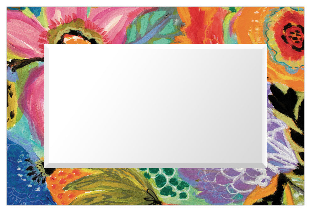 "Secret Garden Floral II" Leaner Mirror on Tempered Art Glass, 48" X 32"