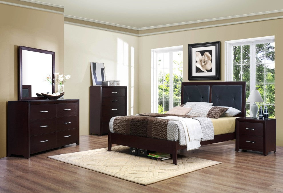 6-Piece Earnest Cal King Bed, 2 Nightstand, Dresser, Mirror, Chest Espresso