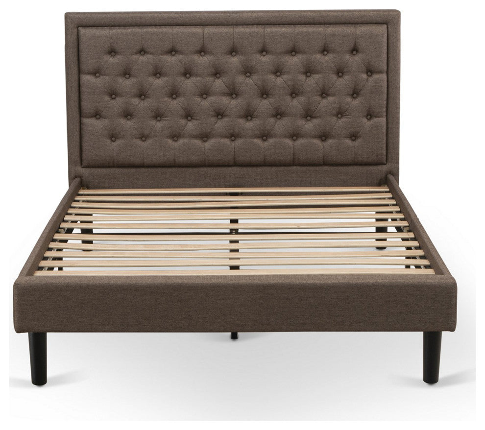 3Pc Queen Bed Set, 1 Queen Bed Frame Brown, 2 Night Stands, Black Legs