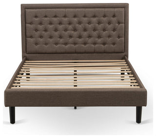 3Pc Queen Bed Set, 1 Queen Bed Frame Brown, 2 Night Stands, Black Legs