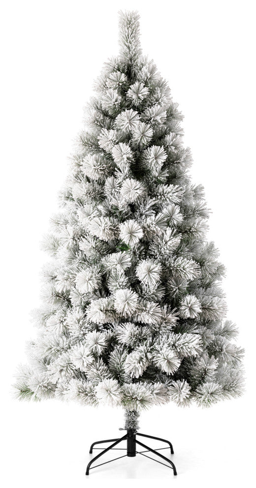 6ft Pre-Lit Flocked Pencil Pine Artificial Christmas Tree With 300 Warm Lights