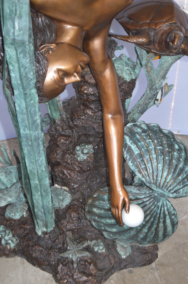 Mermaid Diving for a Pearl Fountain Bronze Statue -  Size: 34"L x 27"W x 93"H.