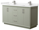Strada 60" Light Green Double Vanity, Cultured Top, Nickel Trim